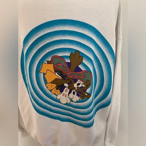 VTG 90s Looney Tunes Double Side Crewneck Sweater Sweatshirt bullseye oversized - Picture 5 of 17